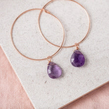 Load image into Gallery viewer, 14Kt Gold Filled Hoop Earrings with Amethyst Gemstone