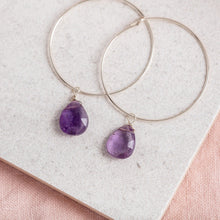 Load image into Gallery viewer, 14Kt Gold Filled Hoop Earrings with Amethyst Gemstone