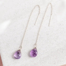Load image into Gallery viewer, Sterling Silver Threader Earrings / Amethyst Gemstone