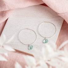 Load image into Gallery viewer, Sterling Silver Hoop Earrings / Aquamarine Gemstone