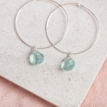 Load image into Gallery viewer, Sterling Silver Hoop Earrings / Aquamarine Gemstone