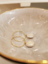 Load image into Gallery viewer, 14K Gold Filled Hoop Earrings with Freshwater Coin Pearls