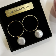 Load image into Gallery viewer, 14K Gold Filled Hoop Earrings with Freshwater Coin Pearls
