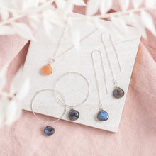 Load image into Gallery viewer, aquamarine gemstone hoop earrings sterling silver