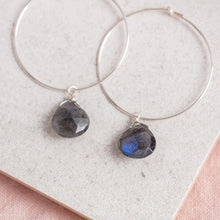 Load image into Gallery viewer, Sterling Silver  Hoop Earrings / Labradorite Gemstone
