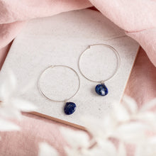 Load image into Gallery viewer, Sterling Silver Hoops Earrings / Lapis Lazuli Gemstone