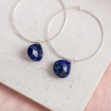 Load image into Gallery viewer, Sterling Silver Hoops Earrings / Lapis Lazuli Gemstone