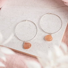 Load image into Gallery viewer, Sterling Silver Hoop Earrings / Peach Moonstone