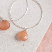 Load image into Gallery viewer, Sterling Silver Hoop Earrings / Peach Moonstone