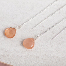 Load image into Gallery viewer, Sterling Silver Threader Earrings / Peach Moonstone