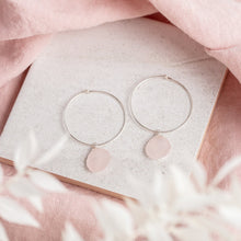 Load image into Gallery viewer, sterling silver rose quartz hoop earrings