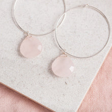Load image into Gallery viewer, Sterling Silver  Hoop Earrings / Rose Quartz Gemstone
