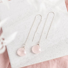 Load image into Gallery viewer, rose quartz gemstone silver threader earrings
