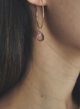 Load image into Gallery viewer, 14Kt Gold Filled Hoop Earrings / Strawberry Quartz Gemstone