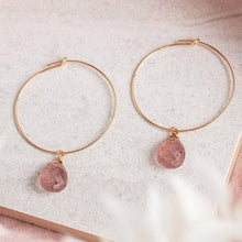 Load image into Gallery viewer, 14Kt Gold Filled Hoop Earrings / Strawberry Quartz Gemstone