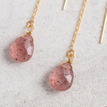 Load image into Gallery viewer, 14Kt Gold Filled Threader Earrings/ Strawberry Quartz Gemstone