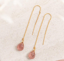 Load image into Gallery viewer, 14Kt Gold Filled Threader Earrings/ Strawberry Quartz Gemstone