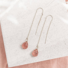 Load image into Gallery viewer, 14Kt Gold Filled Threader Earrings/ Strawberry Quartz Gemstone