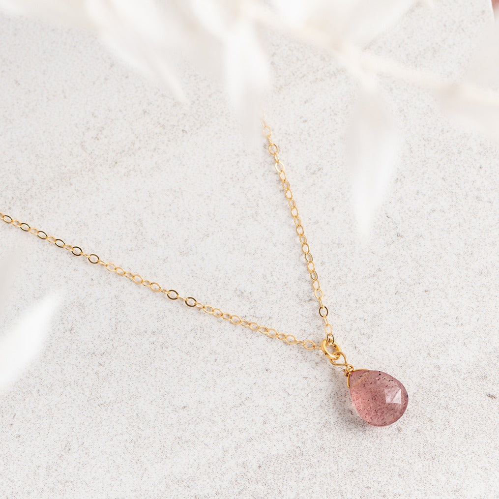 14Kt Gold Filled Necklace / Strawberry Quartz Gemstone