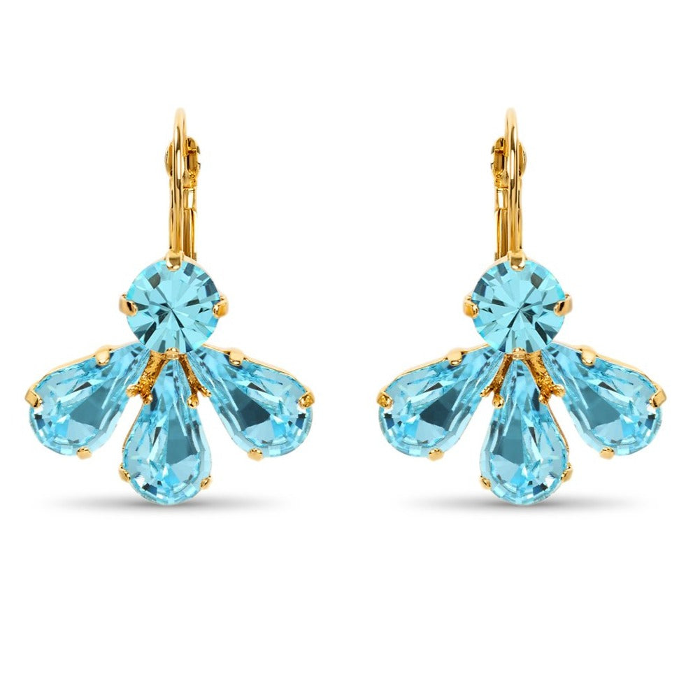 Statement Half Petal Crystal Earrings/ Aquamarine