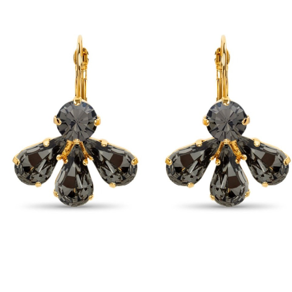 Statement Half Petal Crystal Earrings/ Black Diamond