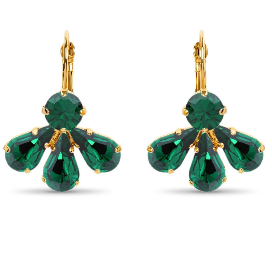 Statement Half Petal Crystal Earrings/ Green Emerald