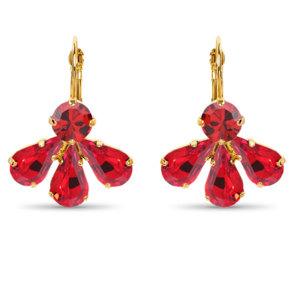 Statement Half Petal Crystal Earrings/ Red Siam