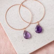 Load image into Gallery viewer, 14Kt Gold Filled Hoop Earrings with Amethyst Gemstone
