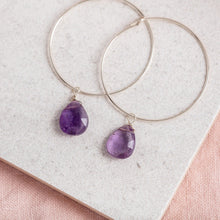 Load image into Gallery viewer, 14Kt Gold Filled Hoop Earrings with Amethyst Gemstone
