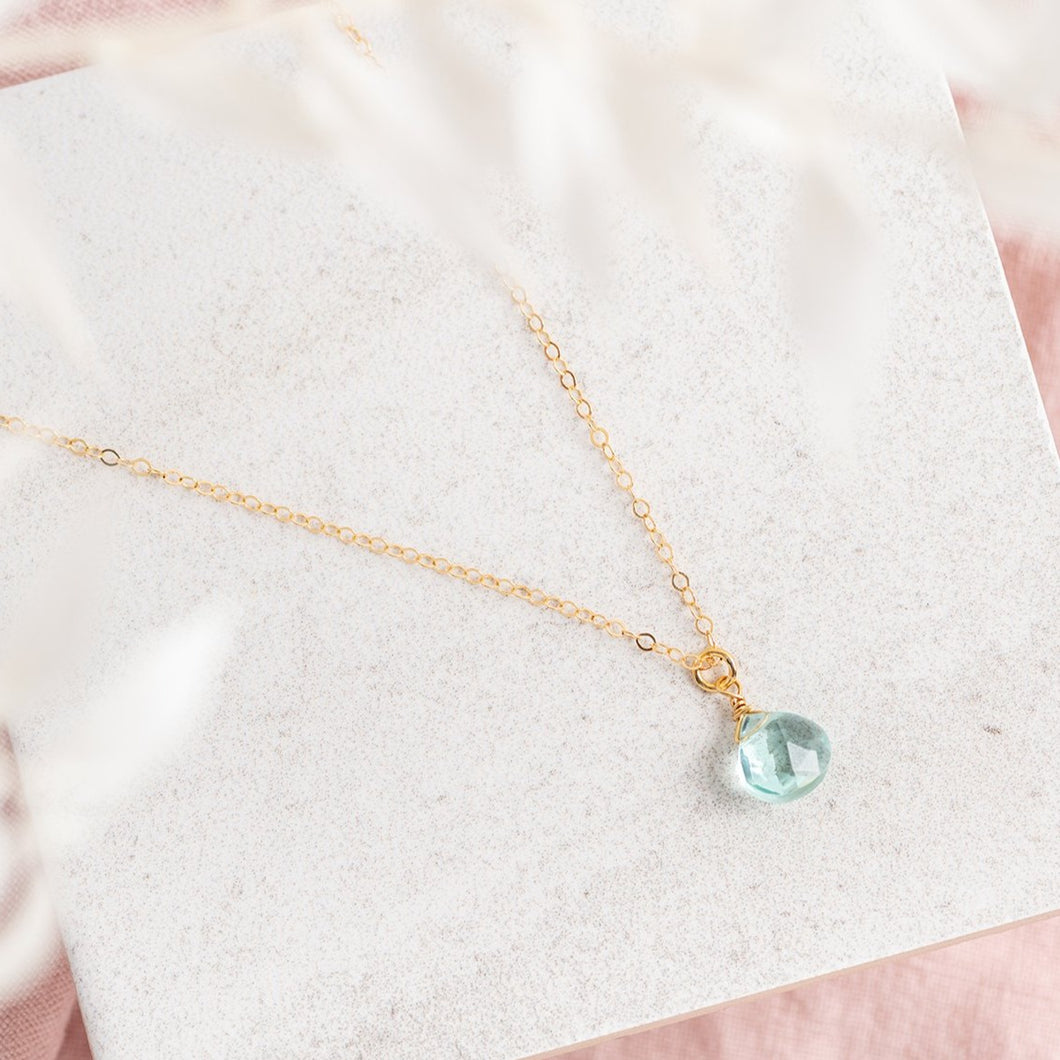 14Kt Gold Filled Necklace / Aquamarine Gemstone
