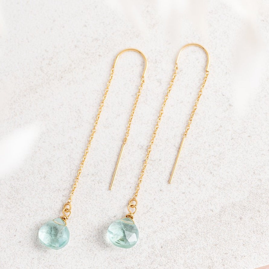 14Kt Gold Filled Threader Earrings / Aquamarine Gemstone