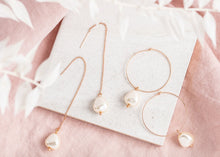 Load image into Gallery viewer, 14Kt Rose Gold Filled Threader Earrings/ Baroque Cream Rose Pearl
