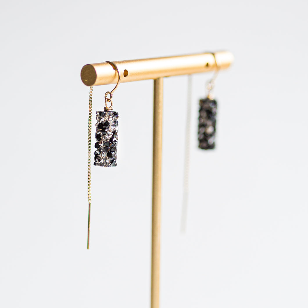 Gold Filled Black Crystal Threader Earrings