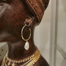 Load image into Gallery viewer, 14K Gold Filled Hoop Earrings with Freshwater Coin Pearls
