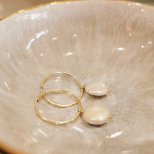 Load image into Gallery viewer, 14K Gold Filled Hoop Earrings with Freshwater Coin Pearls

