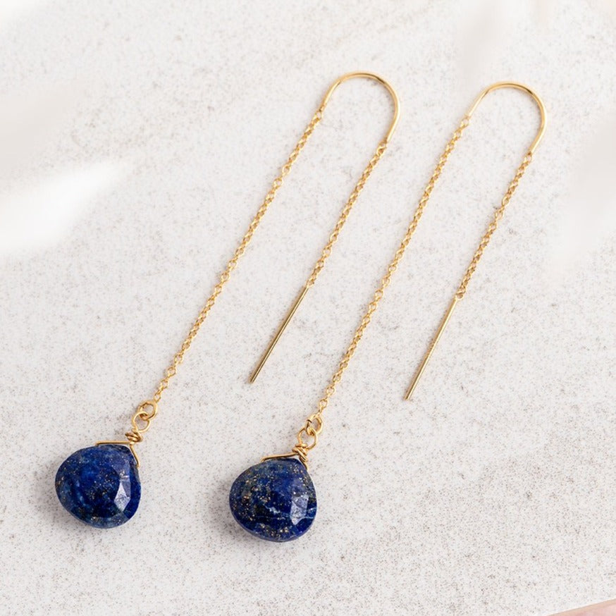 14Kt Gold Filled Threader Earrings / Lapis Lazuli Gemstone