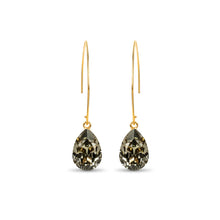 Load image into Gallery viewer, Long Gold Threader Crystal Earrings / Black Diamond
