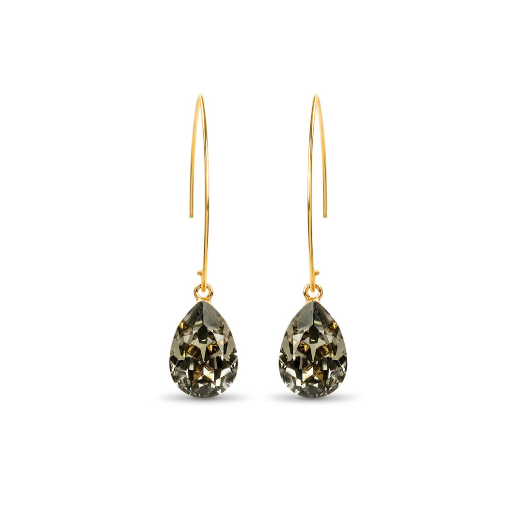 Long Gold Threader Crystal Earrings / Black Diamond