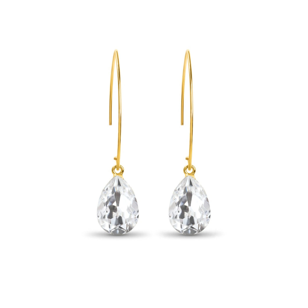 Long Gold Threader Crystal Earrings / Clear