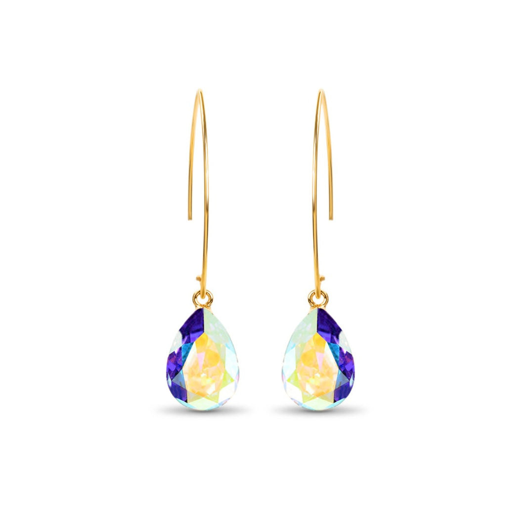 Long Gold Threader Crystal Earrings / Aurora Boreale