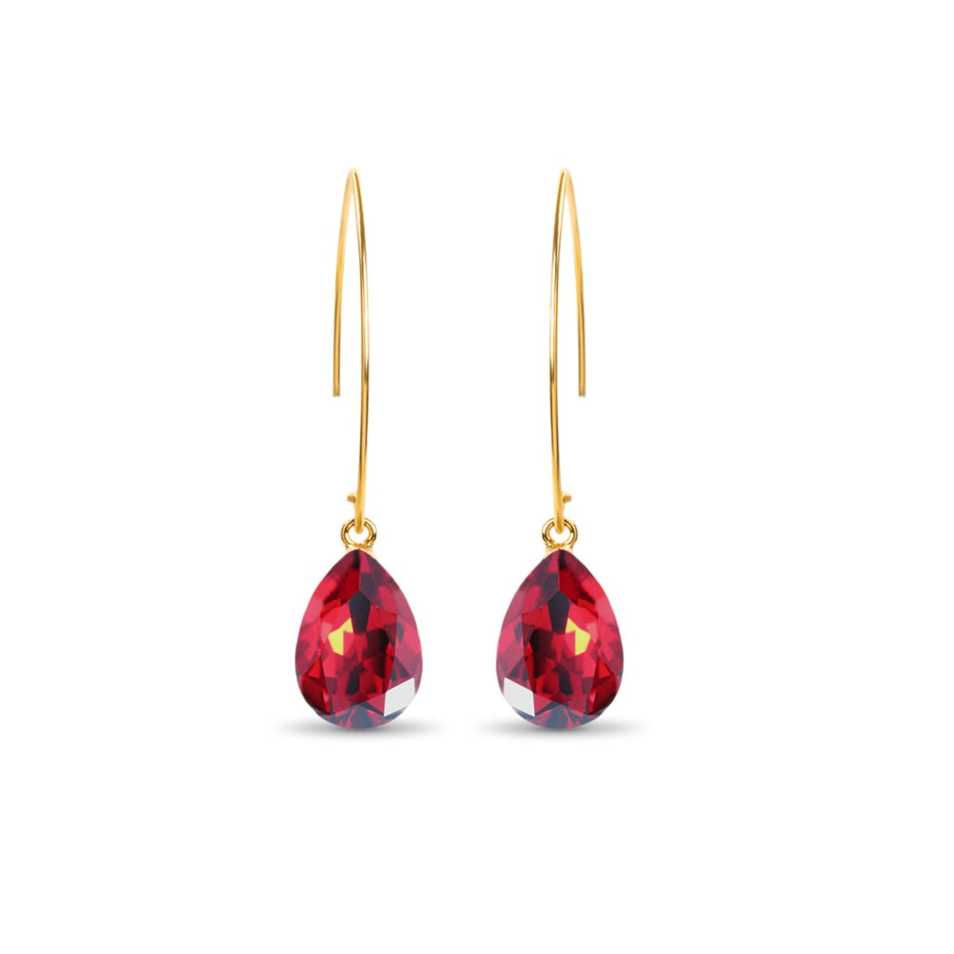 Long Gold Threader Crystal Earrings / Light Siam