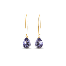 Load image into Gallery viewer, Long Gold Threader Crystal Earrings / Purple Tanzanite
