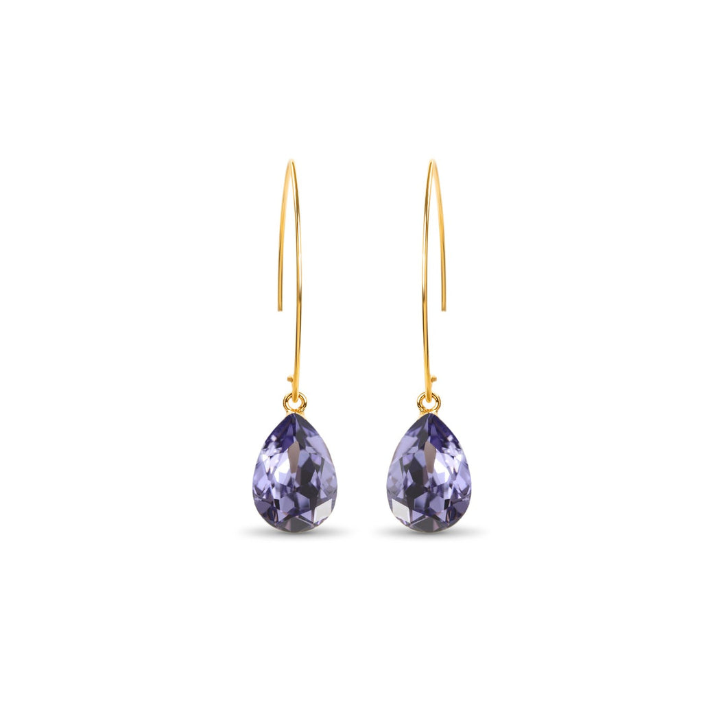 Long Gold Threader Crystal Earrings / Purple Tanzanite