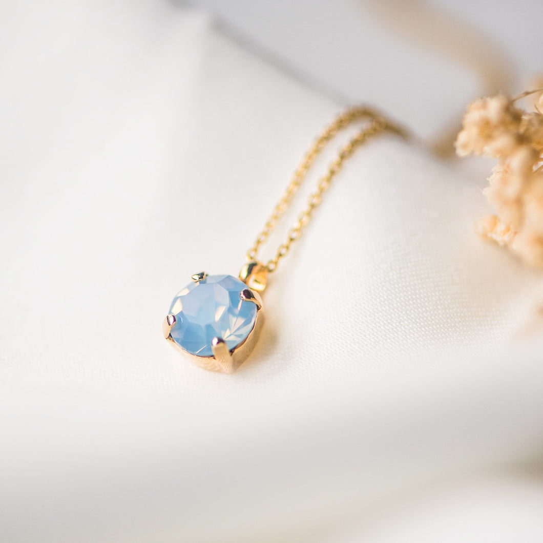 Gold Filled Chaton Crystal Necklace - Blue Opal