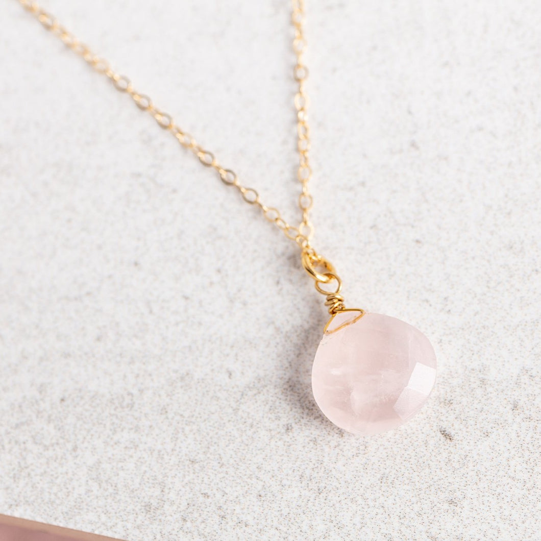 rose quartz gemstone gold filled necklace 