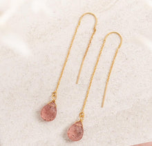 Load image into Gallery viewer, 14Kt Gold Filled Threader Earrings/ Strawberry Quartz Gemstone
