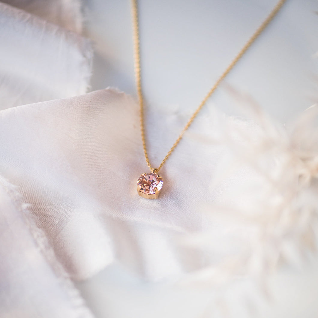 Gold Filled Chaton Crystal Necklace - Blush Pink