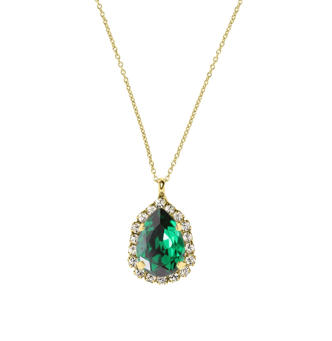Gold Statement  Crystal Necklace / Emerald Green