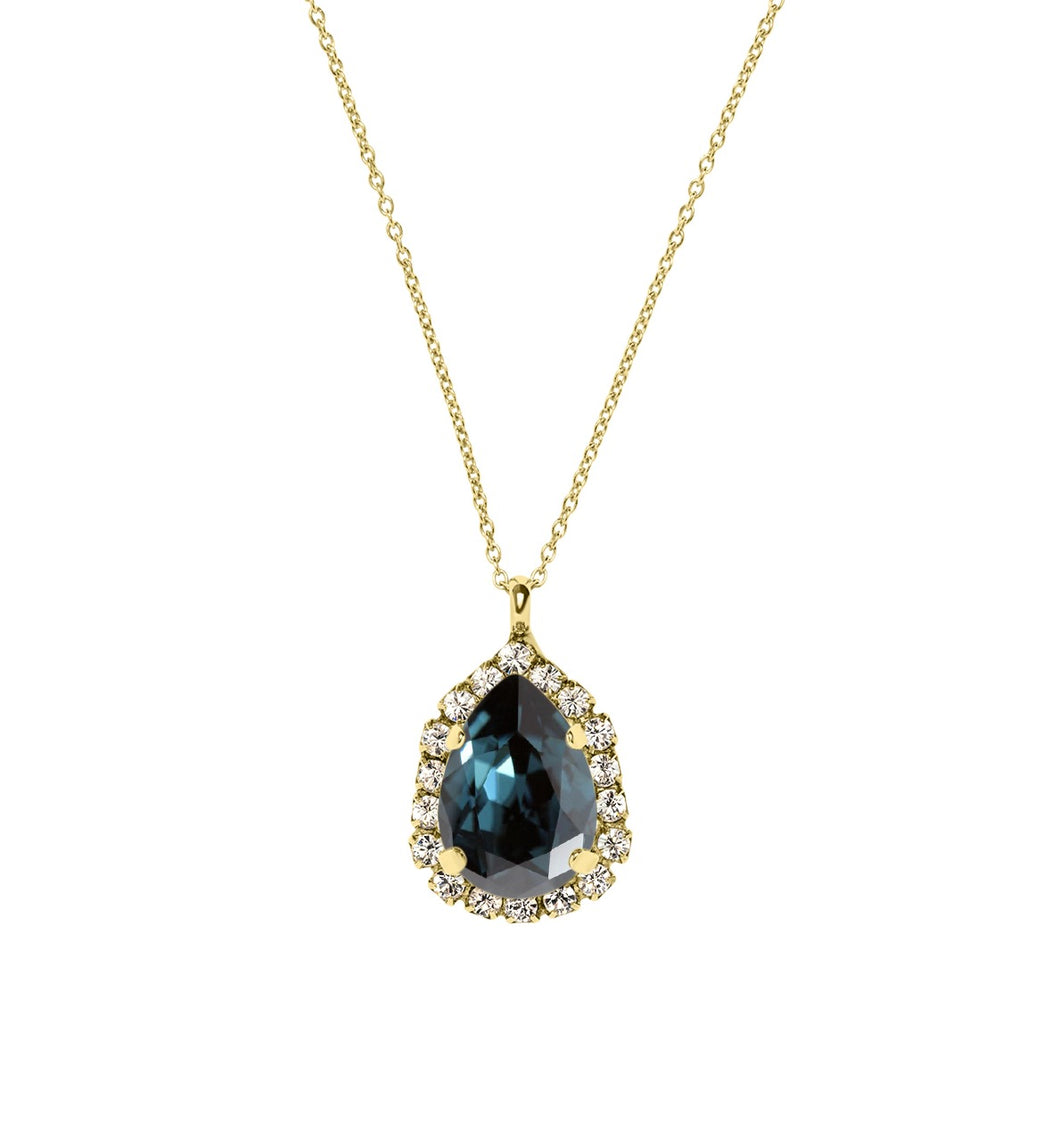 Gold Statement Crystal Necklace / Montana Blue